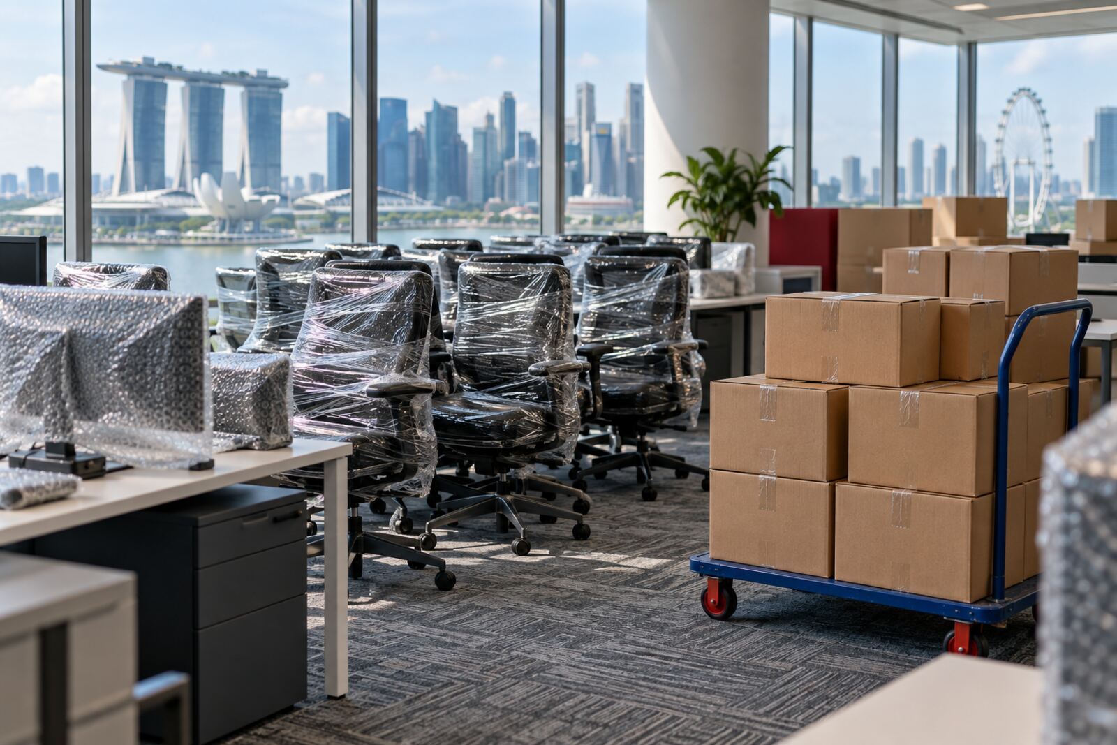 Office chairs wrapped for relocation