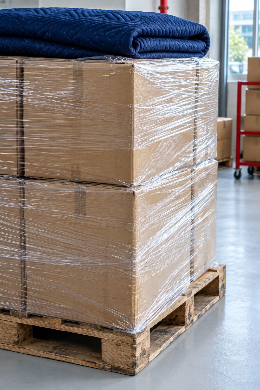 Shrink-wrapped cartons on a pallet